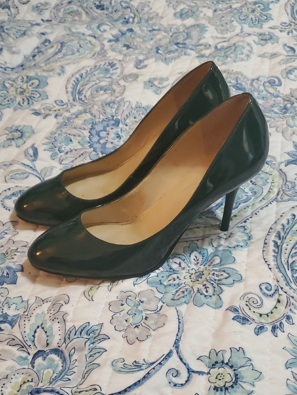 Marc Fisher Dark Green Patent Pointed-Toe Pumps